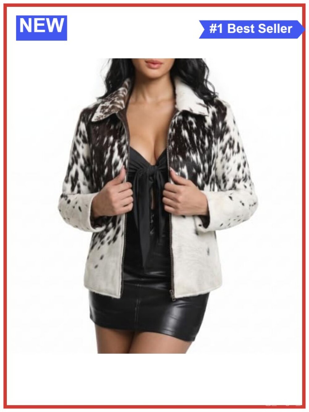 Women's Hair-On Cowhide Leather Jacket Straight Fit Hand Crafted